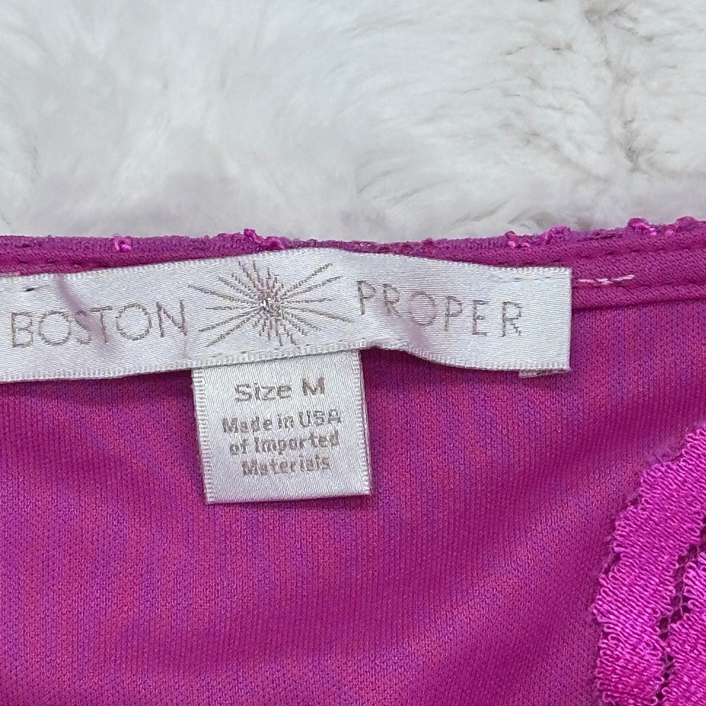 Boston Proper Womens Magenta Floral Lace Wrap Cami Top Ruched Scalloped Size M - Picture 4 of 11